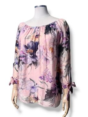 LE MARAIS PARIS Pink Silk Watercolor Floral Scoop Neck Blouse Size Small